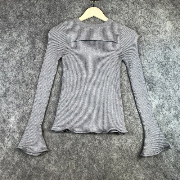 Cotton Emporium Sweaters - Cotton Emporium Sweater M Rib Knit Slim Fit Flare Cuffs Cutout Front Peek A Boo